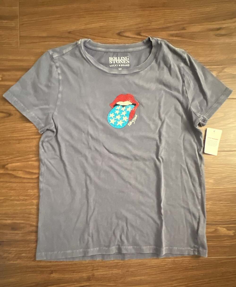 Lucky Brand Rolling Stones Americana Graphic Embellished Cotton T-Shirt